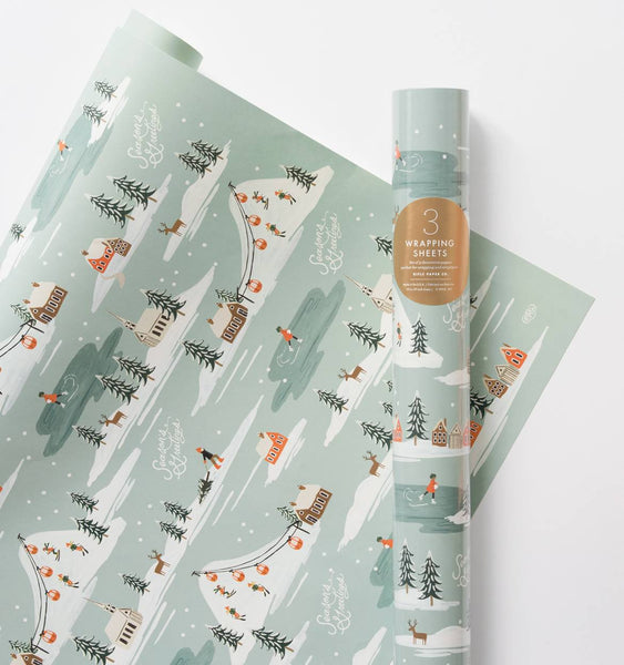 Holiday Snow Scene Gift Wrap - Planning Pretty